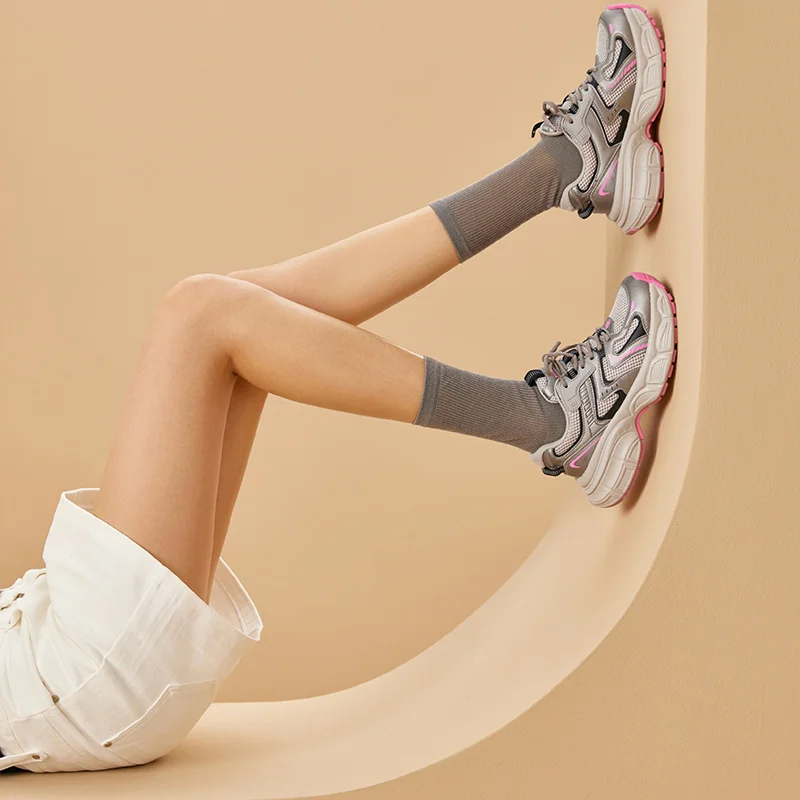 BEAUTODAY Chunky Sneakers Women Breathable Mesh Solid Color Lace-up Thick Sole Casual Spring Female Sports Shoes Handmade 29A01