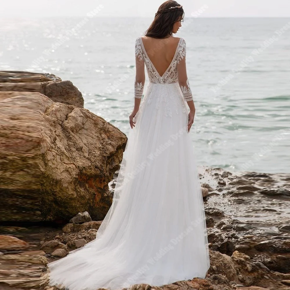 우아한 여성 웨딩 드레스 밝은 v 넥 신부 공주 가운 길이 약혼 연회 vestidos de noche 맞춤형