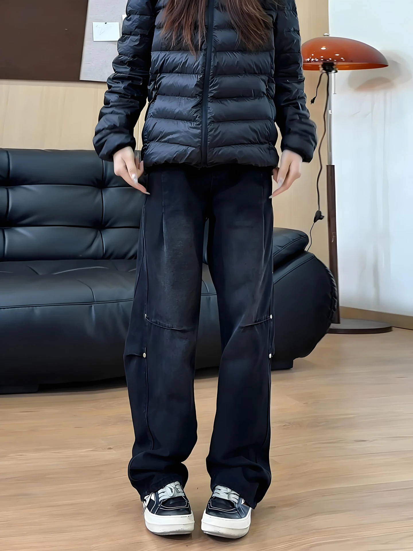 

Bla Rivet Men's Jeans Spring Fold Design Slimming Pants American High Street Vibe Workwear Flared Pants Straight Cut Casual