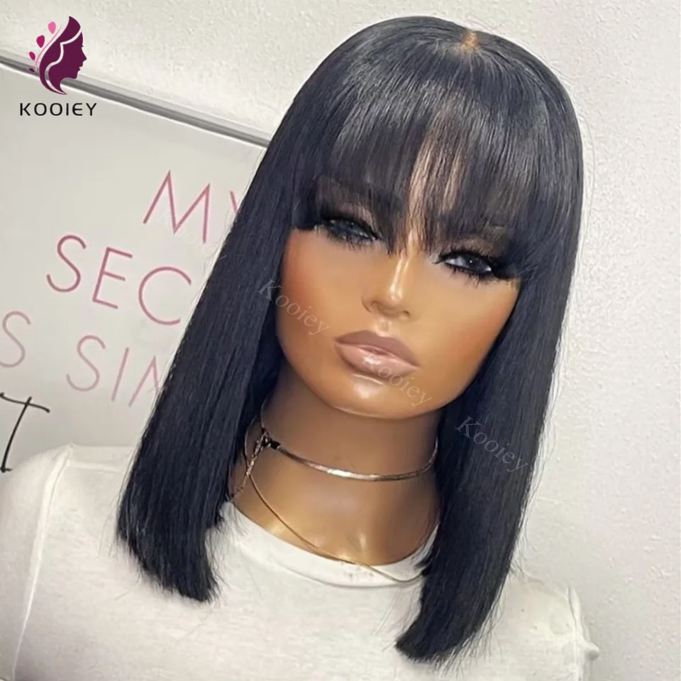 

5x5 Silk Top Wigs Straight Bob 13x6 Lace Frontal Human Hair Wig With Bangs Brazilian Remy Short Bob Wigs For Women 10 to 16 inch