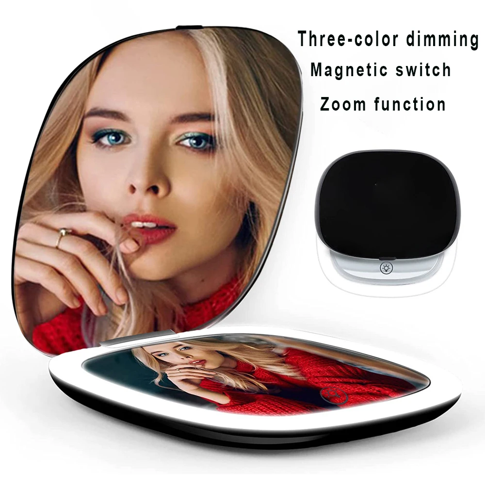 Miroir de maquillage avec lumières, 1 pièce, miroir en verre, lumières LED à intensité variable, Mini miroir de maquillage, pratique pour le rangement