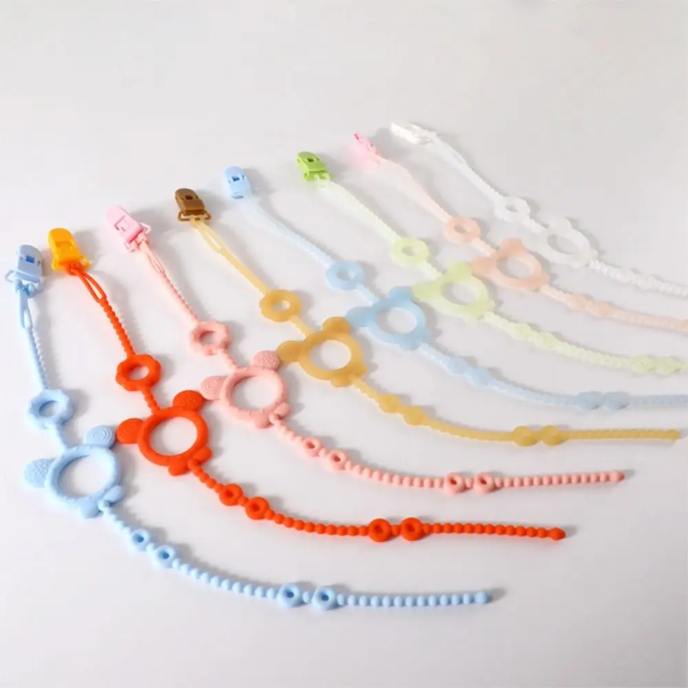 

Цепочка с защитой от падения, держатель для соски, зажимы, аксессуар для соски с мультяшным медведем, цепочка для детской соски, чистый цвет, силикон