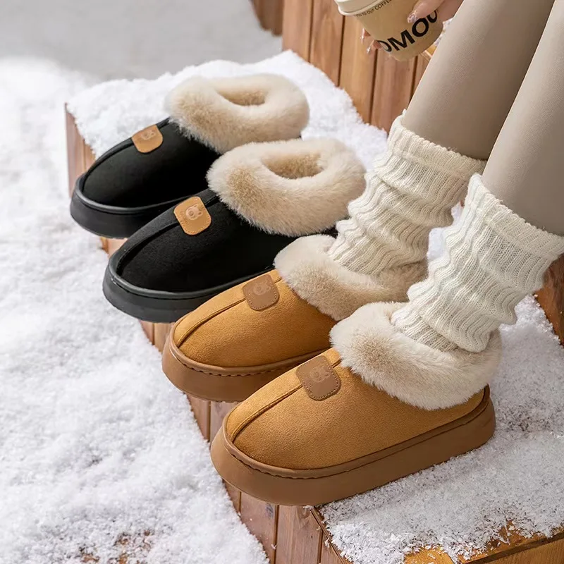 أحذية قطنية للخريف والشتاء، شباشب نسائية من القطيفة مع أحذية قطنية دافئة وغير قابلة للانزلاق للاستخدام الداخلي، ملابس خارجية للرجال