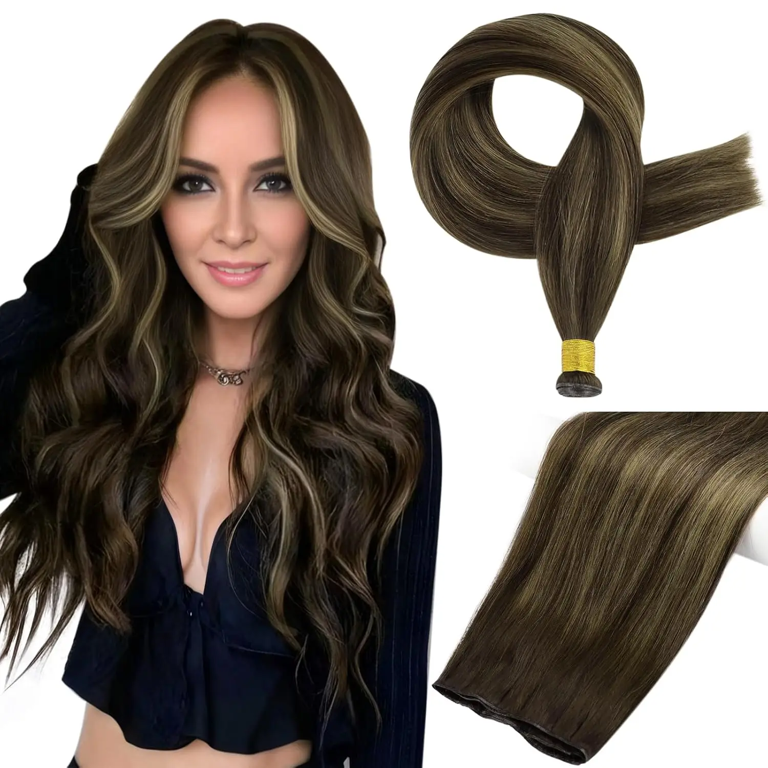 

Full Shine Genius Weft Remy Hair Extension Sew In Natural Straight Hair Bundles Extensions Human Hair