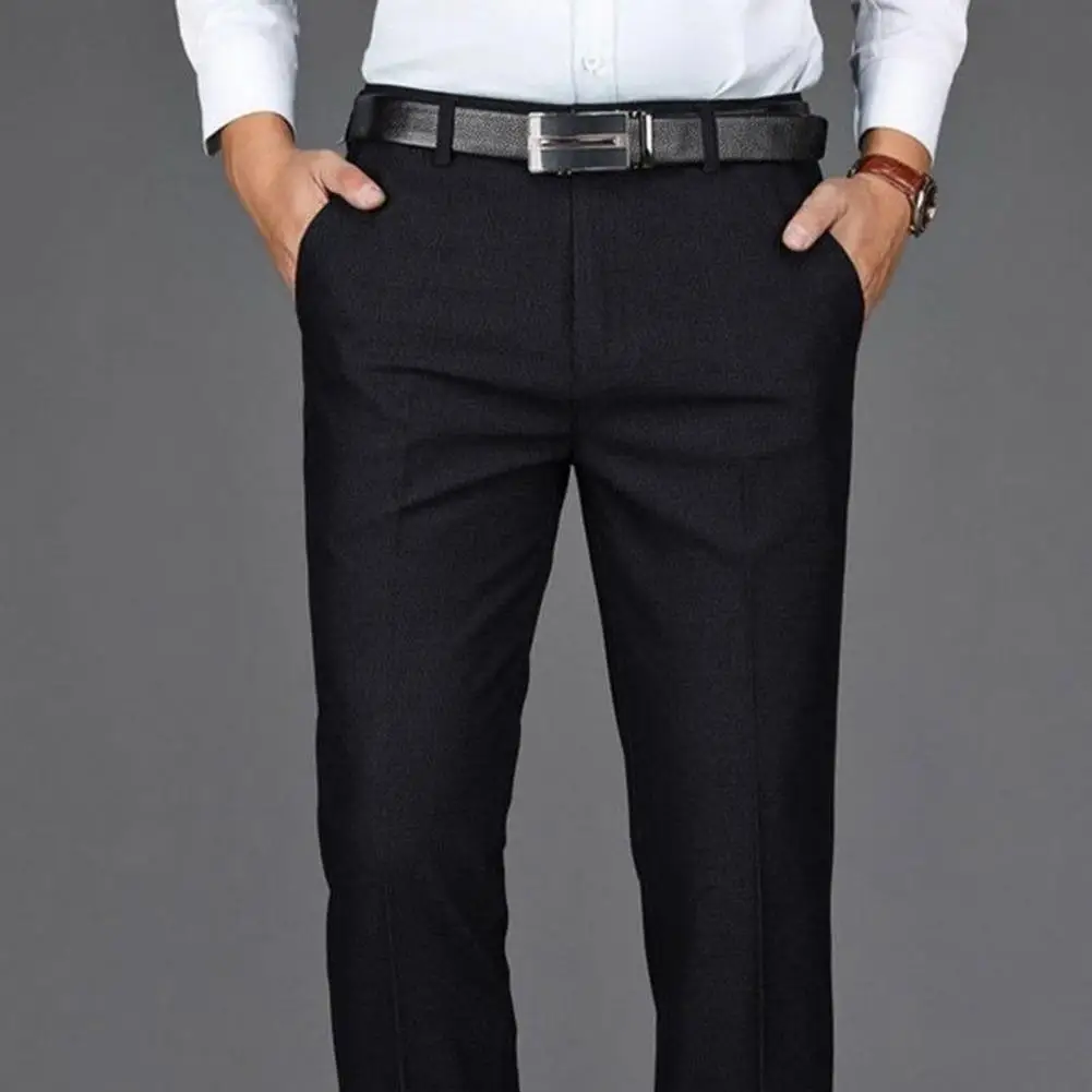 

Business Suit Pants High Waist Straight Leg Men Suit Pants Loose Breathable Pocket Formal Blazer Pants Trousers Men Clothing