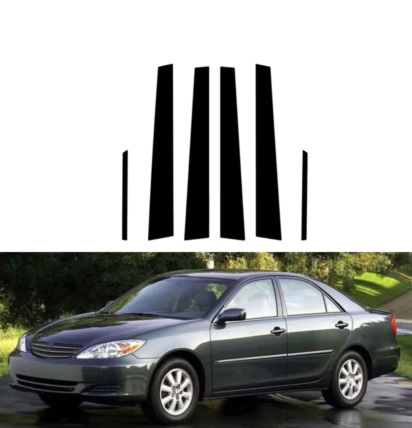 6PCS Glossy Black Pillar Posts Fit For Toyota Camry XV30 2002 2003 2004 2005 2006  Window Door Column B C Pillar Post Cover Trim