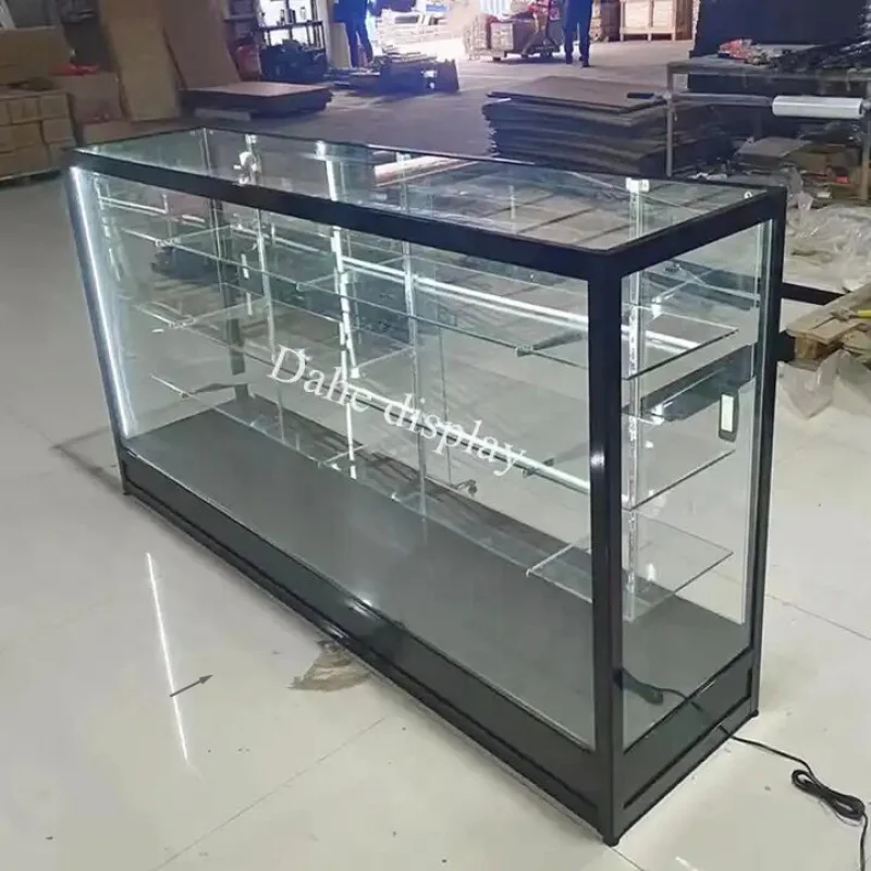 Custom.6ft multi-purpose store smoke shop glass display showcase with built-in LED light Full View steel frame glass display cab