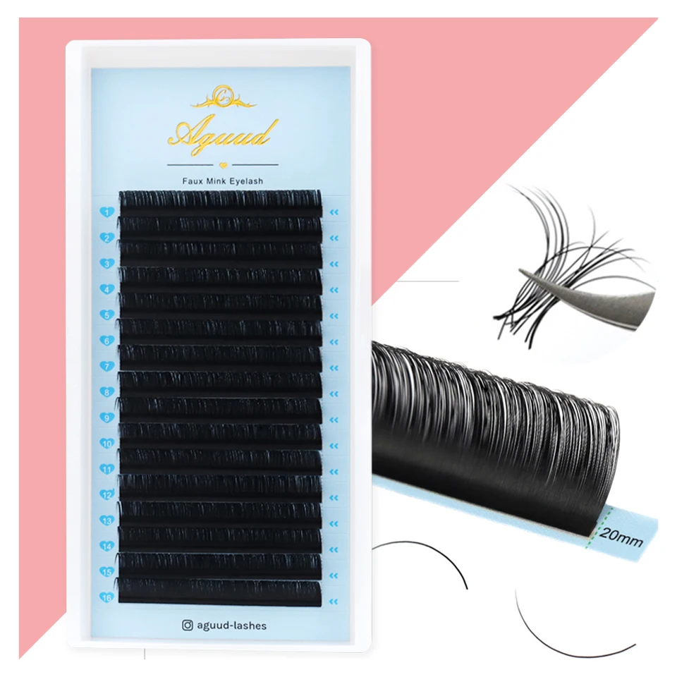 AGUUD 16 Rows Individual Eyelashes All Size Faux Mink Eyelashes Extension Artificial Fake False Eyelashes Cashmere Makeup Lashes