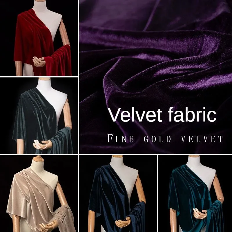 Winter Elastic Velvet Fabric By Meters for Upholstery Dress Sport Suit Cheongsam Sewing Soft Glossy Smooth Cloth Plain Black Red