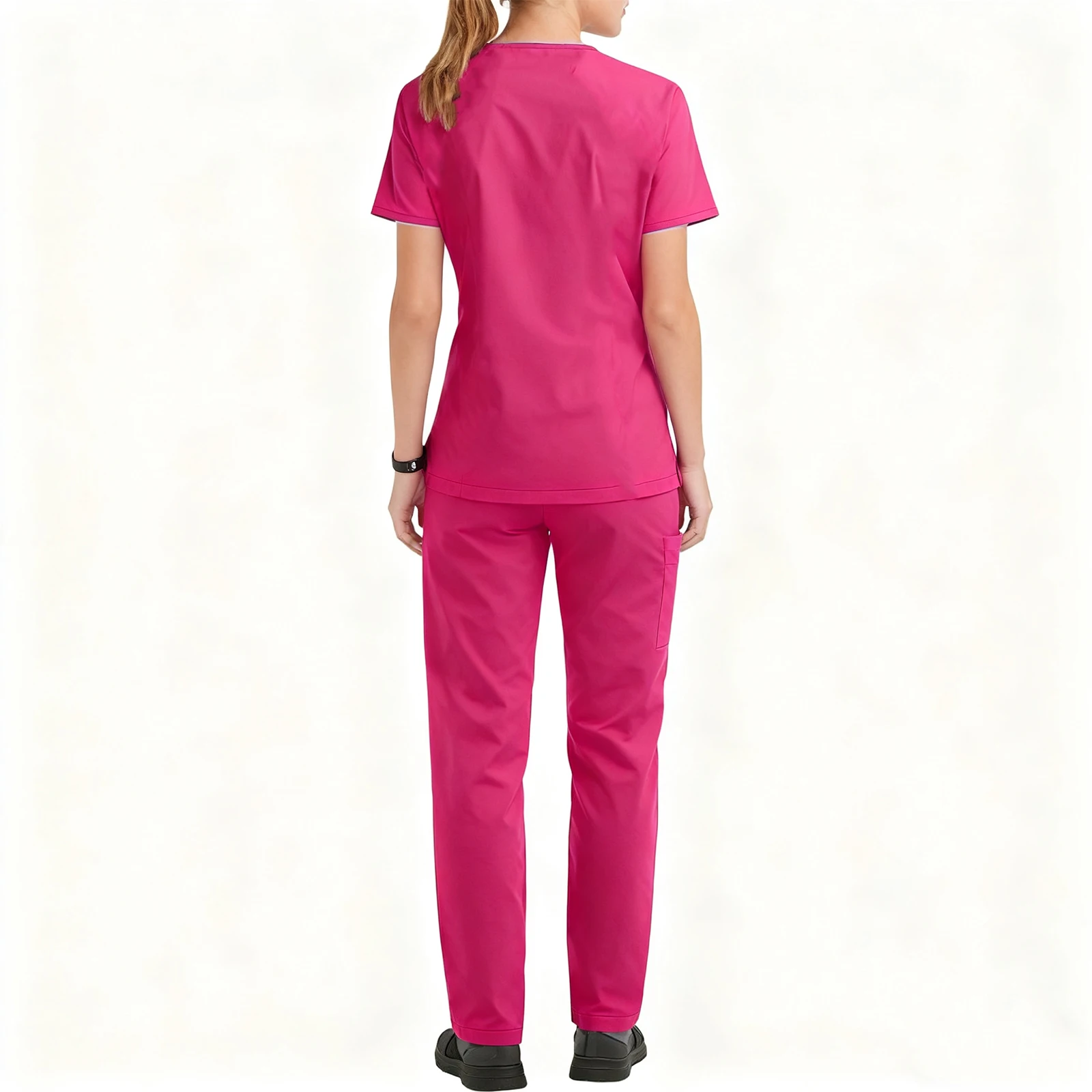 Conjunto de enfermera para mujer, cuello en V, manga corta, multicolor, bolsillo con cremallera, pantalones largos, uniforme médico, ropa de trabajo profesional acogedora