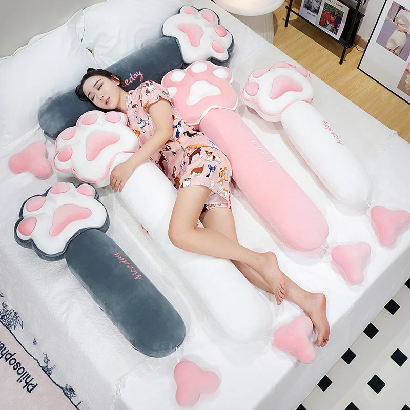 100-150cm  Stuffed Lifelike Animals Appease Long Sleep Pillow Christmas Doll Kawaii Fluffy Cat's Paw Plushie Soft Cat Plush Toy