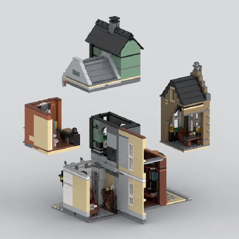 1781 Uds. MOC City famosas vistas a la calle, bloques de construcción modulares de lujo, montaje Diy, juguetes para niños, conjunto de regalos de navidad