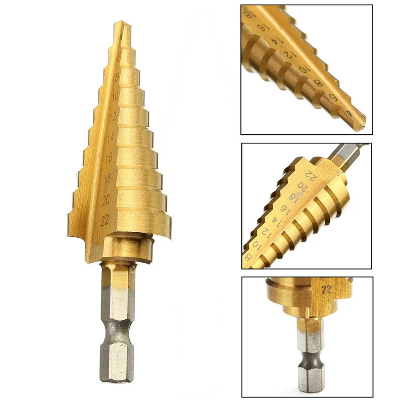 

4-22mm HSS High Speed Steel Drill Bits 4241 Hex Titanium Step Cone Drill Bit Hole Cutter For Sheet Metal Drilling Tool