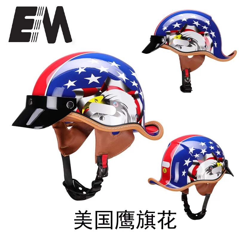 Vintage for Harley Leather Helmet for Men Women Winter Warm Universal Lightweight Half Helmet Electric Bicycles Great Gift Set
