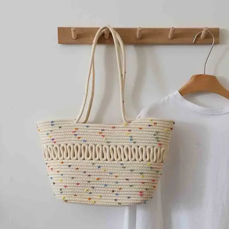 New Tidal Cotton Thread Beach Bag Grass Woven Women's Large Capacity Shoulder Bag Home and Daily Messenger Bag