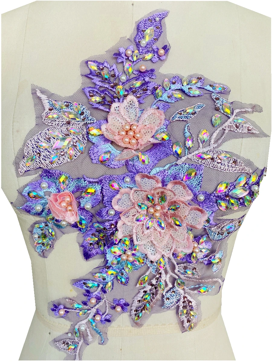 Colorful Luxury Shinny Hot Fix Diamond Appliqued Tulle Evening Dress Beaded Fabrics 3D Floral Cocktail Gown Accessories