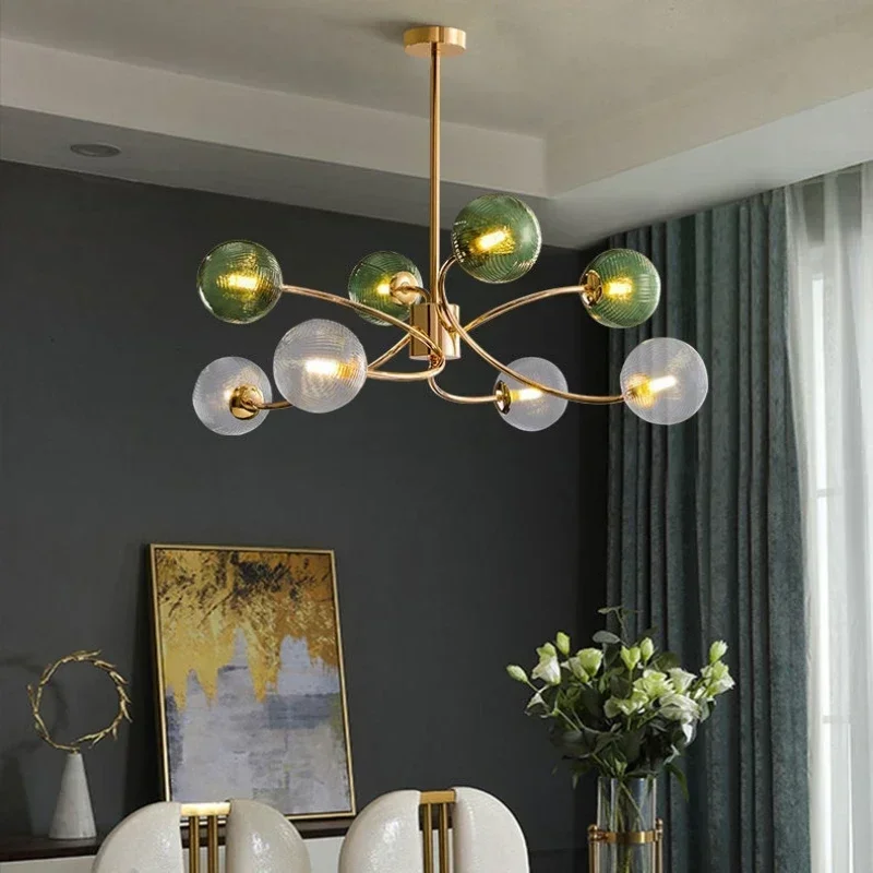 Scandinavian Stained Glass Ball Led Chandelier for Living Room Bedroom Kitchen Style Ceiling Hanging Lamp Art Lighting Fixture