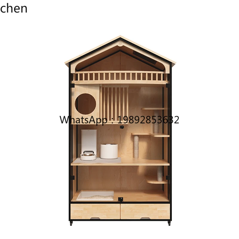 

Клетка для кошек из цельного дерева, роскошный бытовой шкаф, клетка, трехслойное панорамное стекло, большое пространство