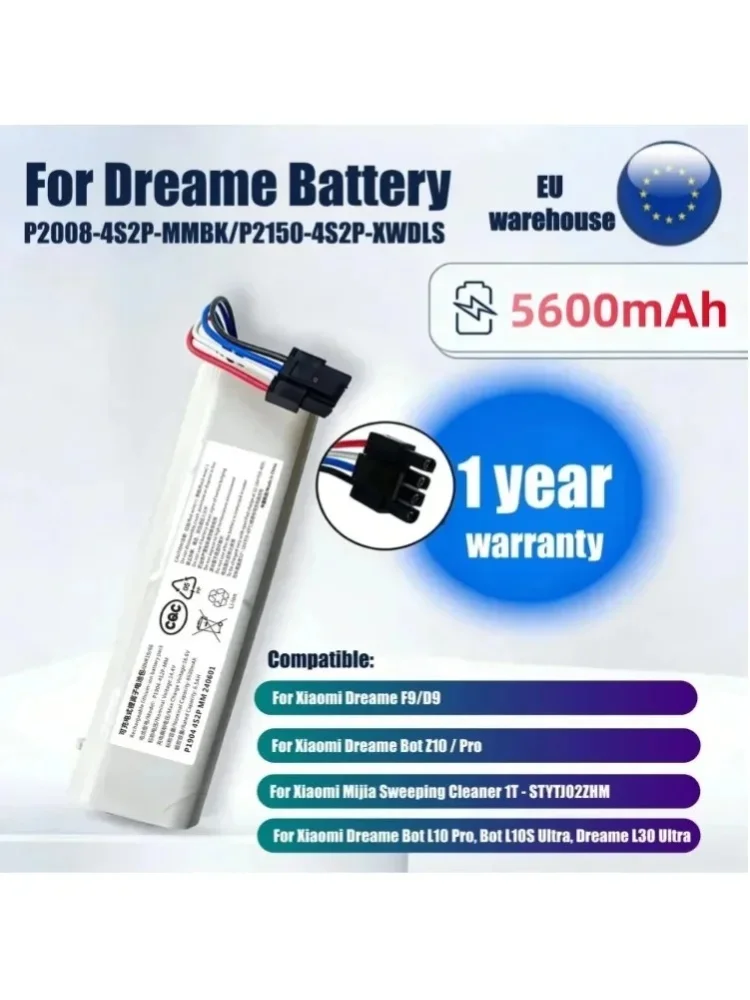 14,4V 5600mAh Ersatzakku P2008-4S2P-MMBK P2150-4S2P-XWDLS für Xiaomi Mijia Staubsauger 1T Dreame S10 D9 F9 L10Pro L10Plus