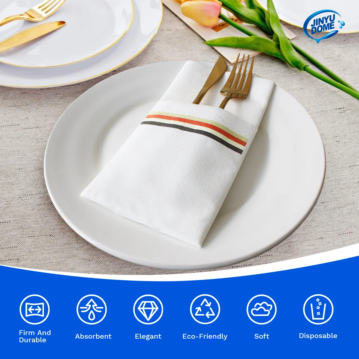 JINYUDOME 25/50Pcs Disposable Linen-Feel Dinner Napkins With Built-in Flatware Pocket,Prefolded Paper Napkins For Party Wedding