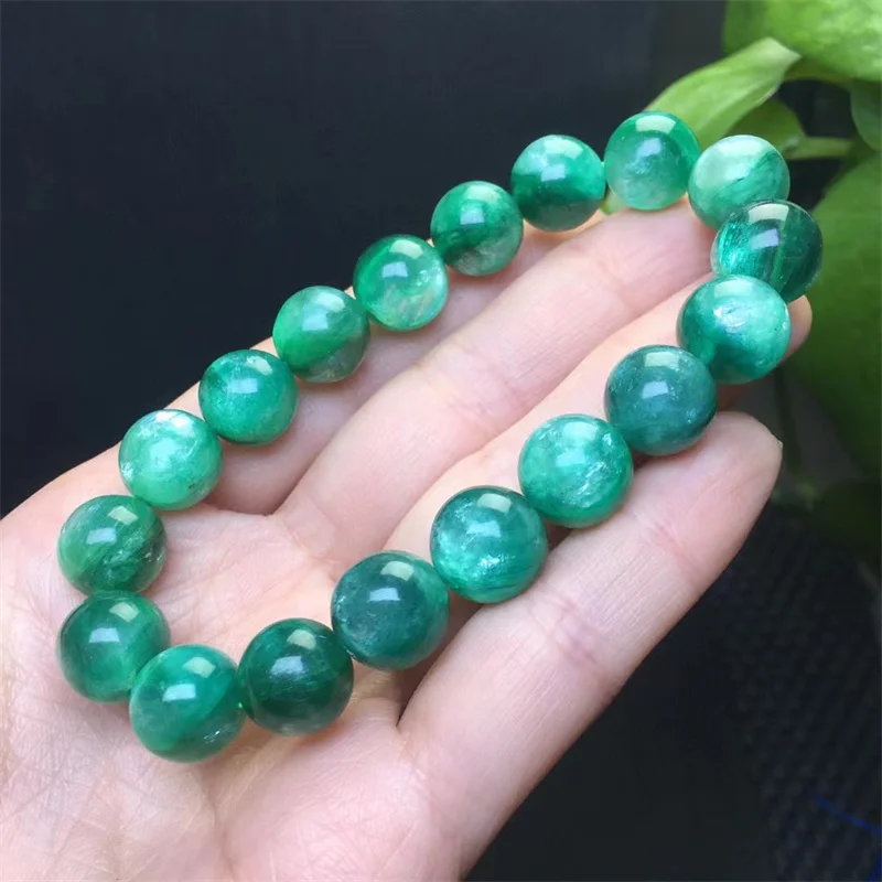 10MM Natural Green Grandmother Crystal Bracelet Fashion Energy Stone Reiki Healing Crystal Strand Yoga Gift 1PCS