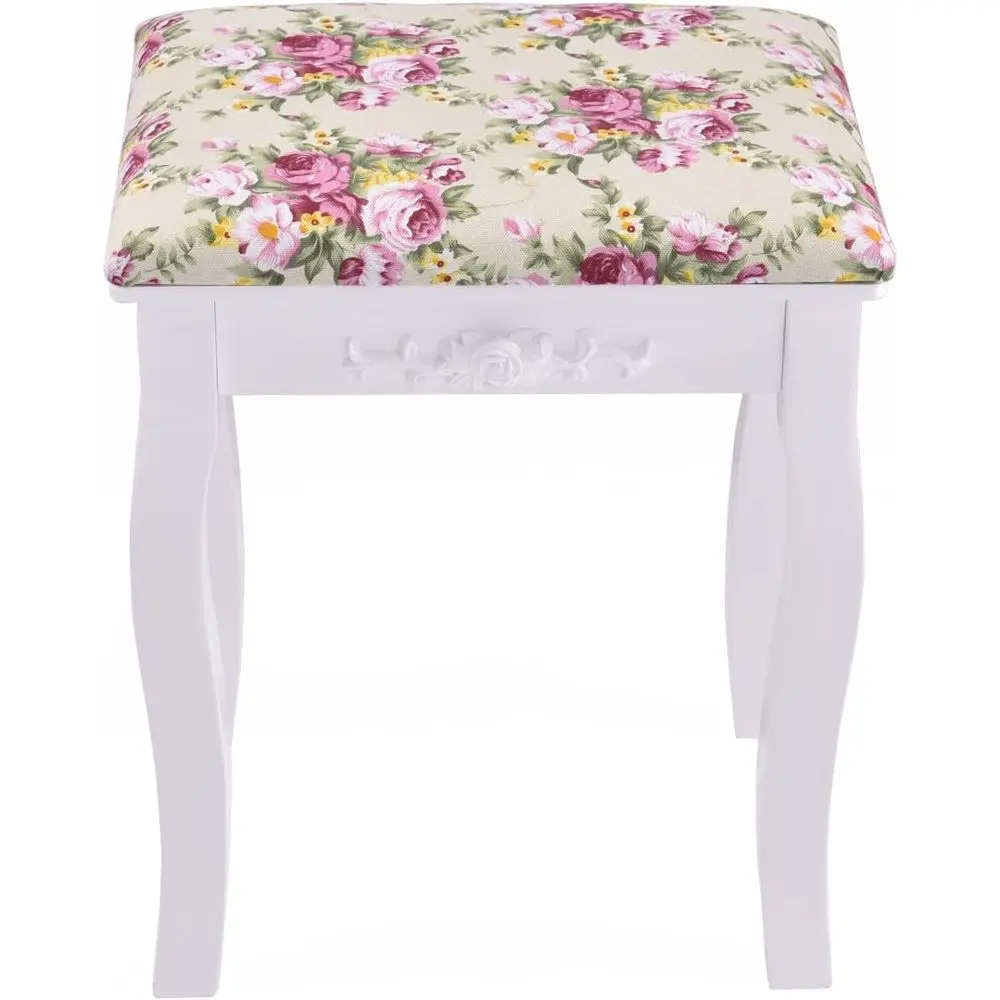 

GOLAME Vanity Bench, White, Wood, Stylish Design, Padded Cushion, Non-Slip Pads, Sturdy MD Material, Round Edges, Easy Assembly
