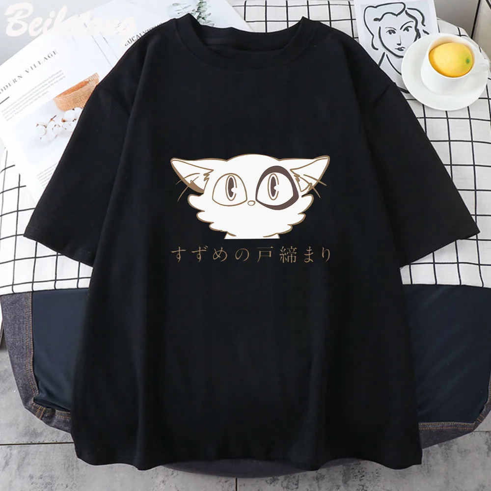 Harajuku Kawaii Cartoon Cat Printing Women T Shirts Summer Streetwear Casual Loose Oversize O-neck Short Sleeve Tops Tees Unisex