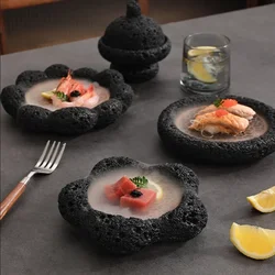 Creative Tableware, Volcanic Stone Art Plate, Dry Ice Sushi Plate, Unique Cement Honeycomb Coal Ball Shaped Dishes, Kitchen