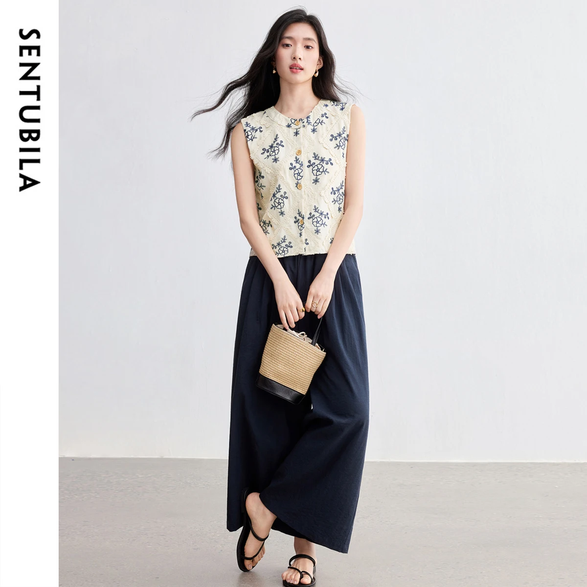 

SENTUBILA Trouser Suits Summer Women's Two Piece Matching Linen Sleeveless Tops Pants Sets 2025 Vacation Woman Outfits T52ZC2618