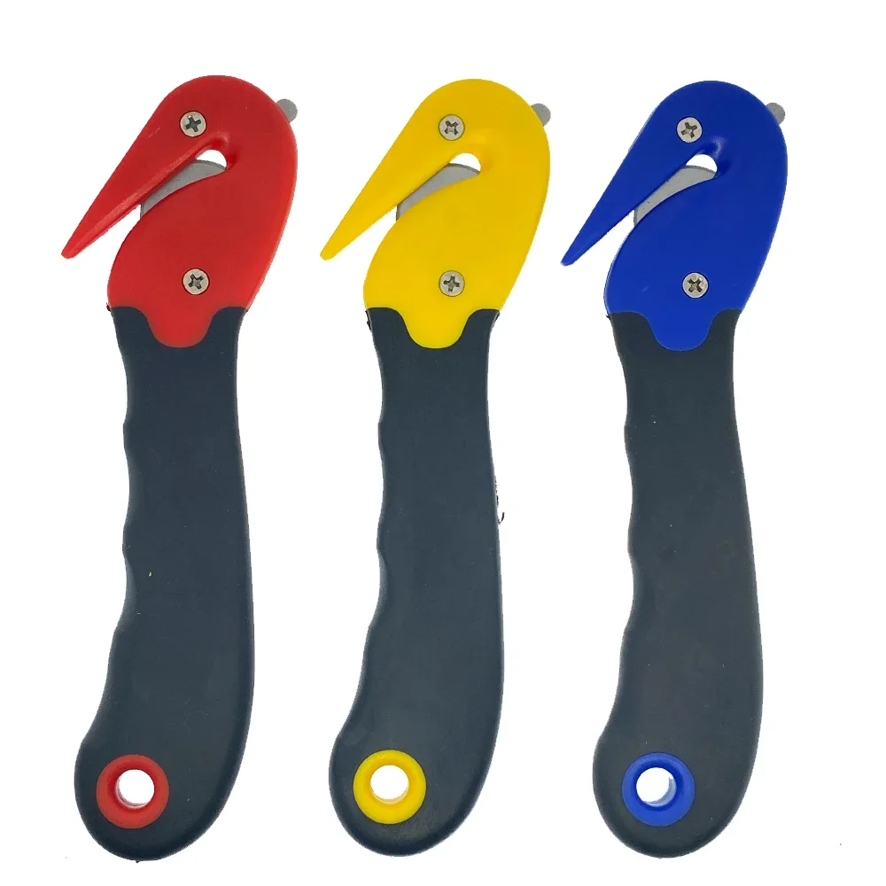 Cuchillos de disco de hoja fija con gancho multifunción, cuchillo de seguridad TPR, abridor de cartón, mango de plástico ergonómico ABS, herramienta de corte, cuchillo de bolsillo