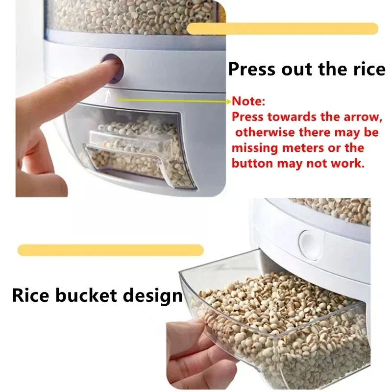 Rice Bucket Compartment Rotating Cereal Packet Organizer Kitchen Rotating Plastic Pet Dispenser Food Container Organizer