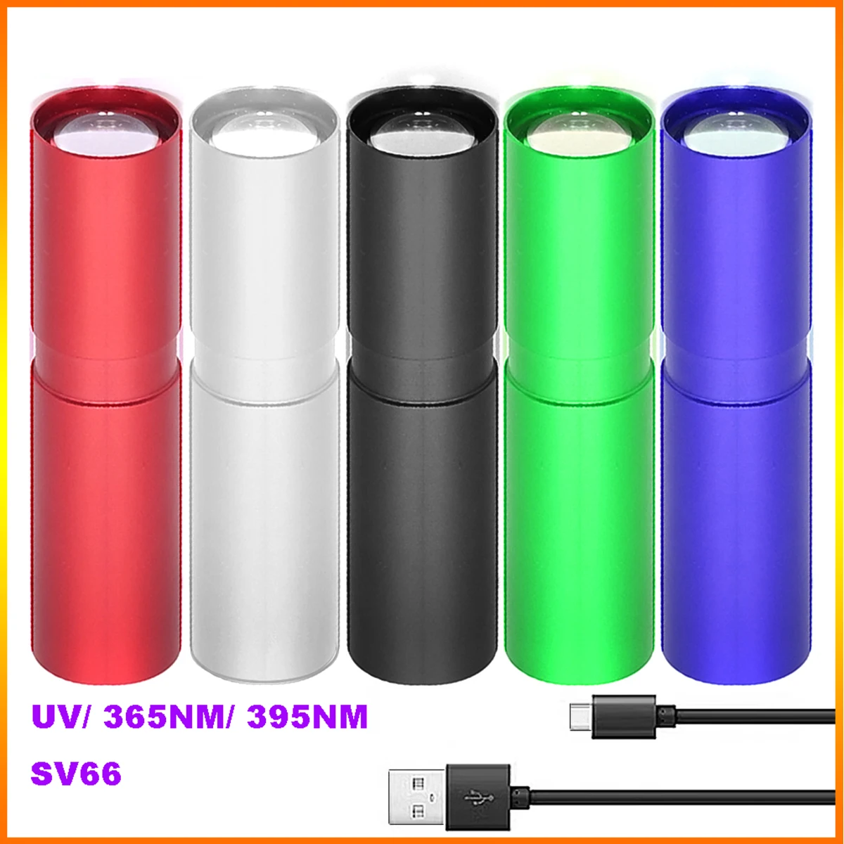 

Mini Purple Light UV Flashlight Ultraviolet Type-C Rechargeable Telescopic Zoom Flashlight Banknote Detector Anti-counterfeit