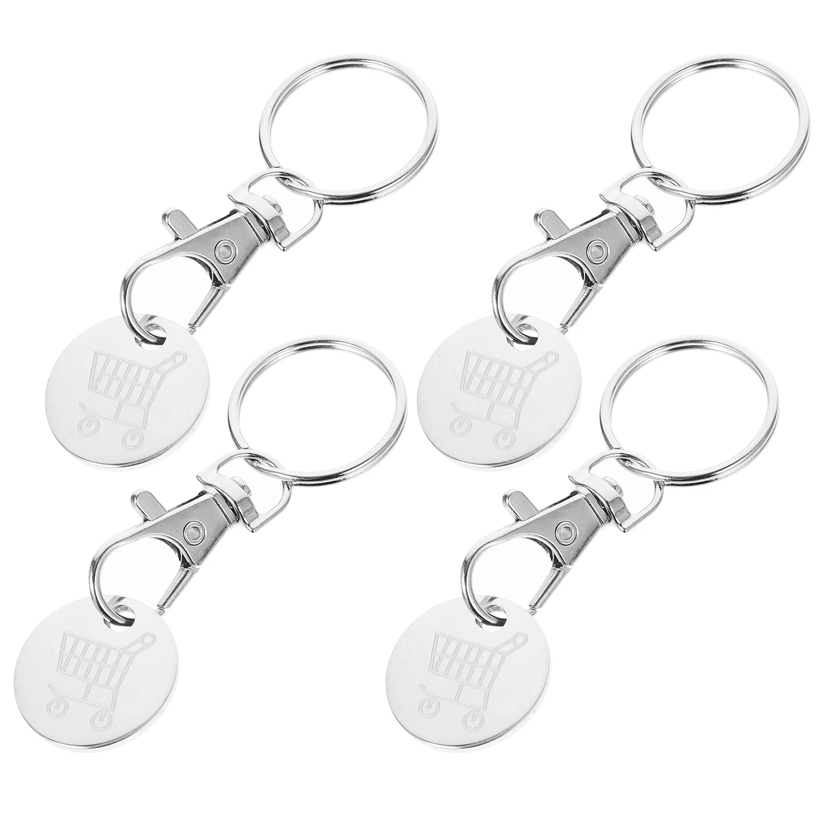 4 Pcs Metal Cart Token Shopping Key Fob Small Trolley Tokens Stainless Steel Keyrings