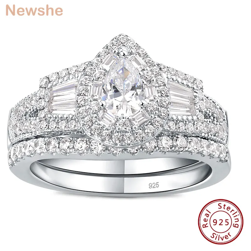 

Newshe 925 Sterling Silver Wedding Engagement Ring for Women Bridal Set AAAAA Cubic Zircon 2.5Ct Pear Cut Rings BR2042