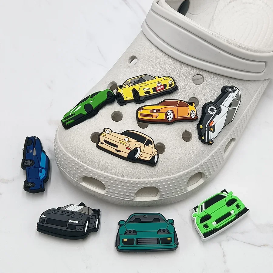 1Pcs Racing Car PVC Shoe Charms Accessory Shoe Upper Pins Buckle Decorations Badge Kids Party Gifts