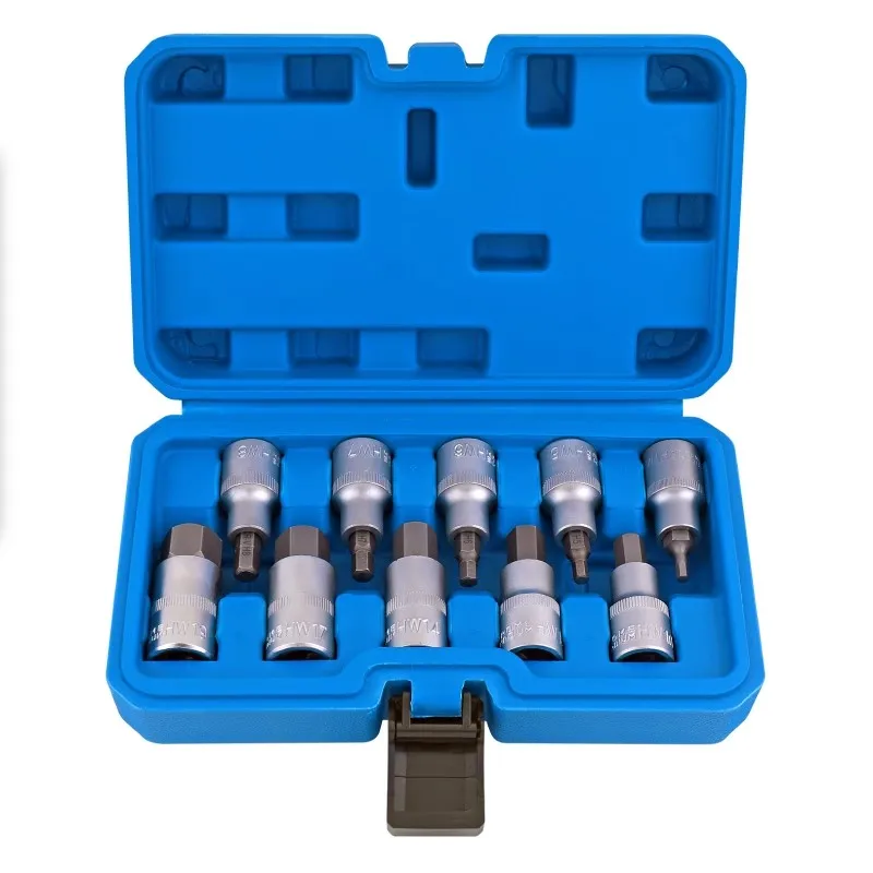 Hi-Spec Conjunto de 10 peças de kit de broca hexagonal de 1/2 polegadas, chave de soquete sextavada de manga de seis ângulos para chave de catraca, ferramenta manual de reparo de automóveis