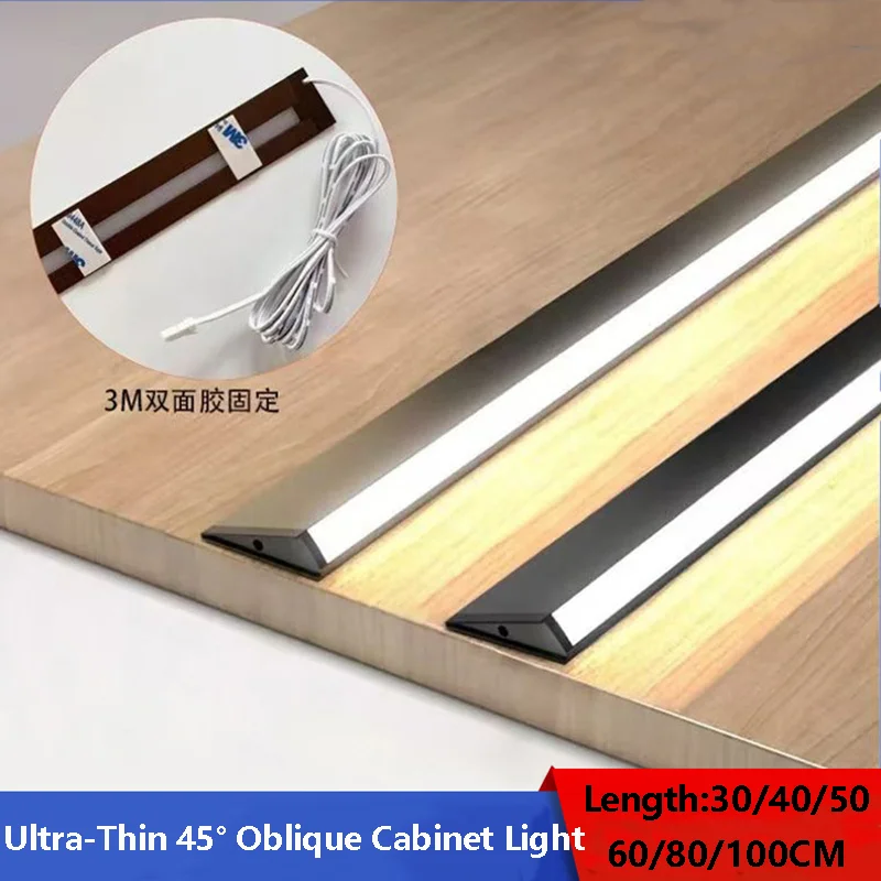 

Surface Mounted Ultra-Thin 45 Degree Oblique Cabinet Strip Light Aluminum Profile Silicone Diffuse Channel Wardrobe Closet Light