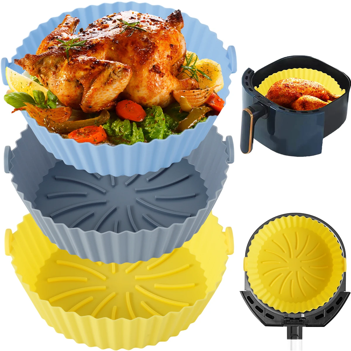 Air Fryer Silicone Baking Pan Liners Reusable Baking Tray Airfryer Basket Cooking Gadgets Pizza Fried Chicken Airfryer Basket