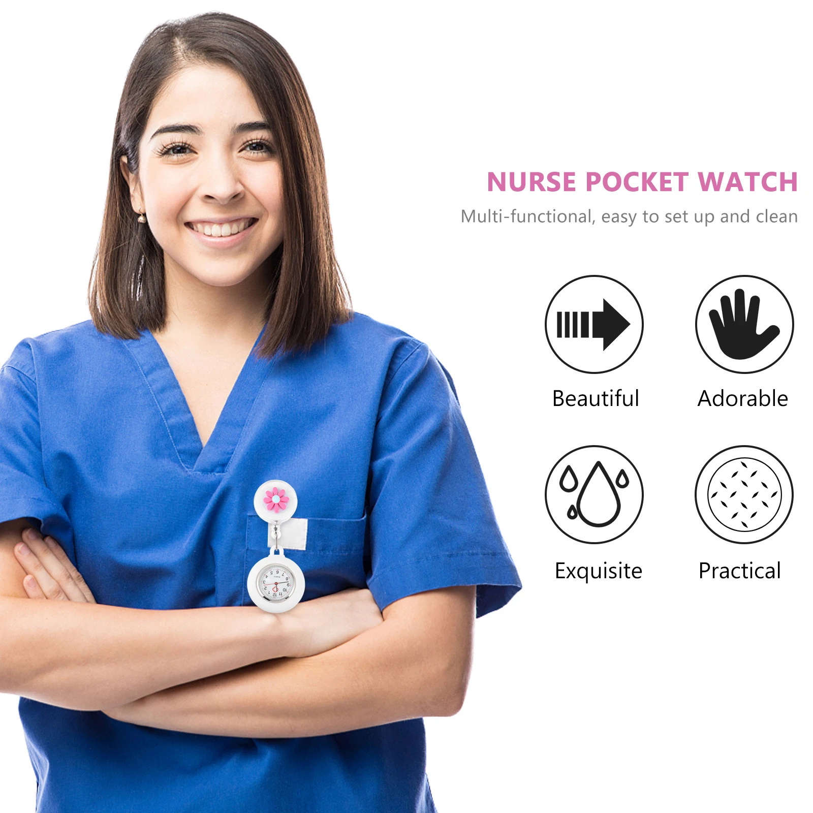 

2pcs Stylish Premium Silicone Cartoon Pocket Watches With Anti-Fall For Nurses Doctors Lovely Hanging