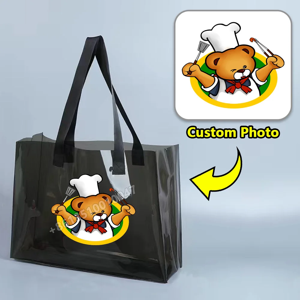 30 Stücke Anpassbare Cartoon Marke Logo PVC Transparent Laser Große Kapazität Handtasche Mode Hohe Stil Bunte Gelee Geschenk Tasche