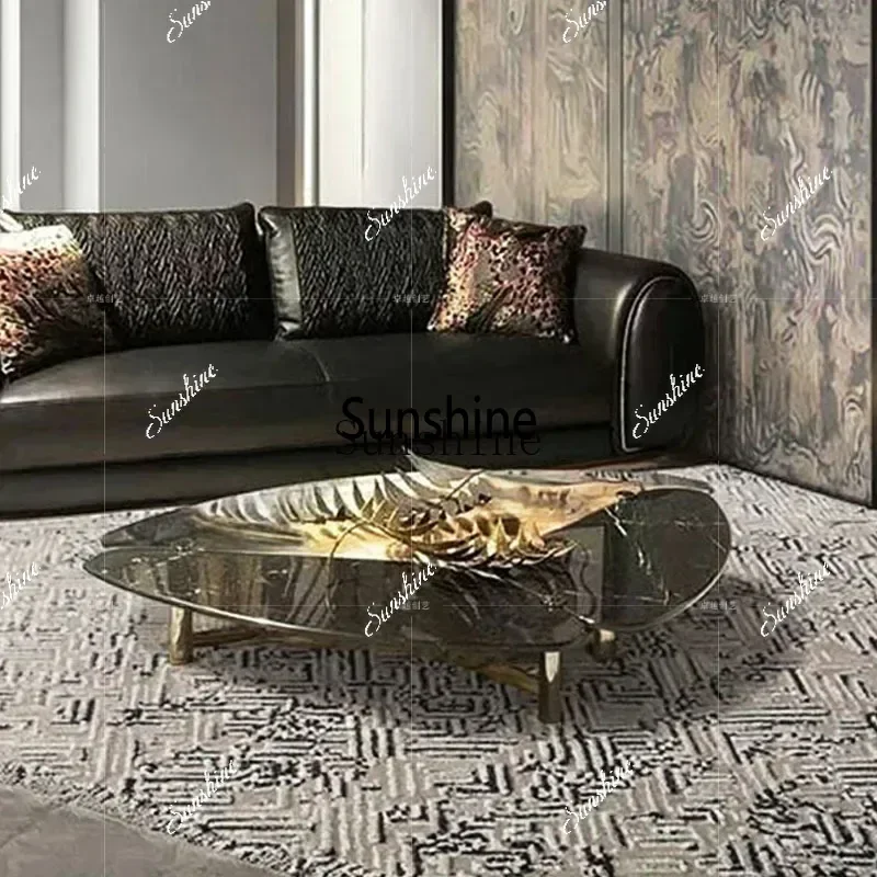 High-end living room, marble splicing coffee table, light luxury, high-end sense of creative special-shapedX