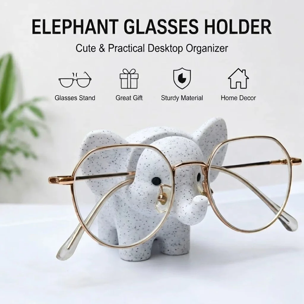Elefanten-Brillenständer, 3D-gedruckter Brillenhalter mit Marmorstruktur, niedliches Dekorationsobjekt für den Schreibtisch im Haus und Büro. – Detail 5