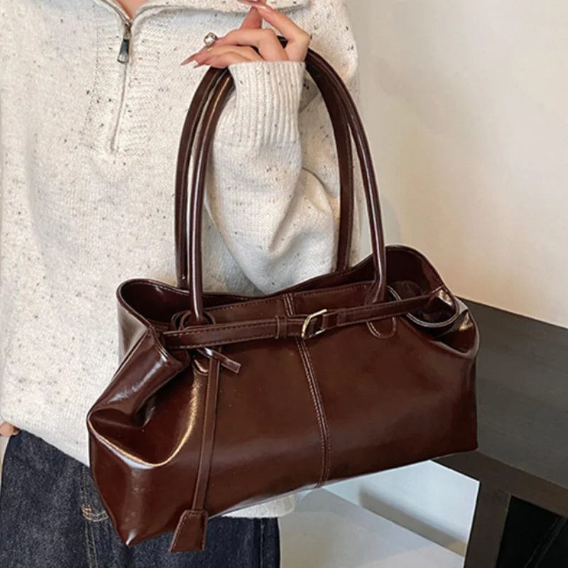 

Модная женская сумка-тоут в стиле ретро, универсальная пригородная сумка на плечо, корейская большая вместительная сумка для подмышек, высококачественная сумка с простой текстурой