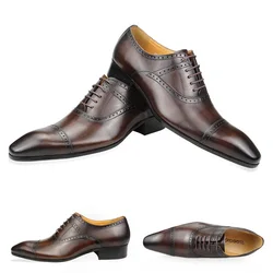 Elegant Formal Men Shoes Top Layer Cow Leather Oxfords Business Office Lace Up Luxury Design Handmade Dress Fashion Males' Shoe
