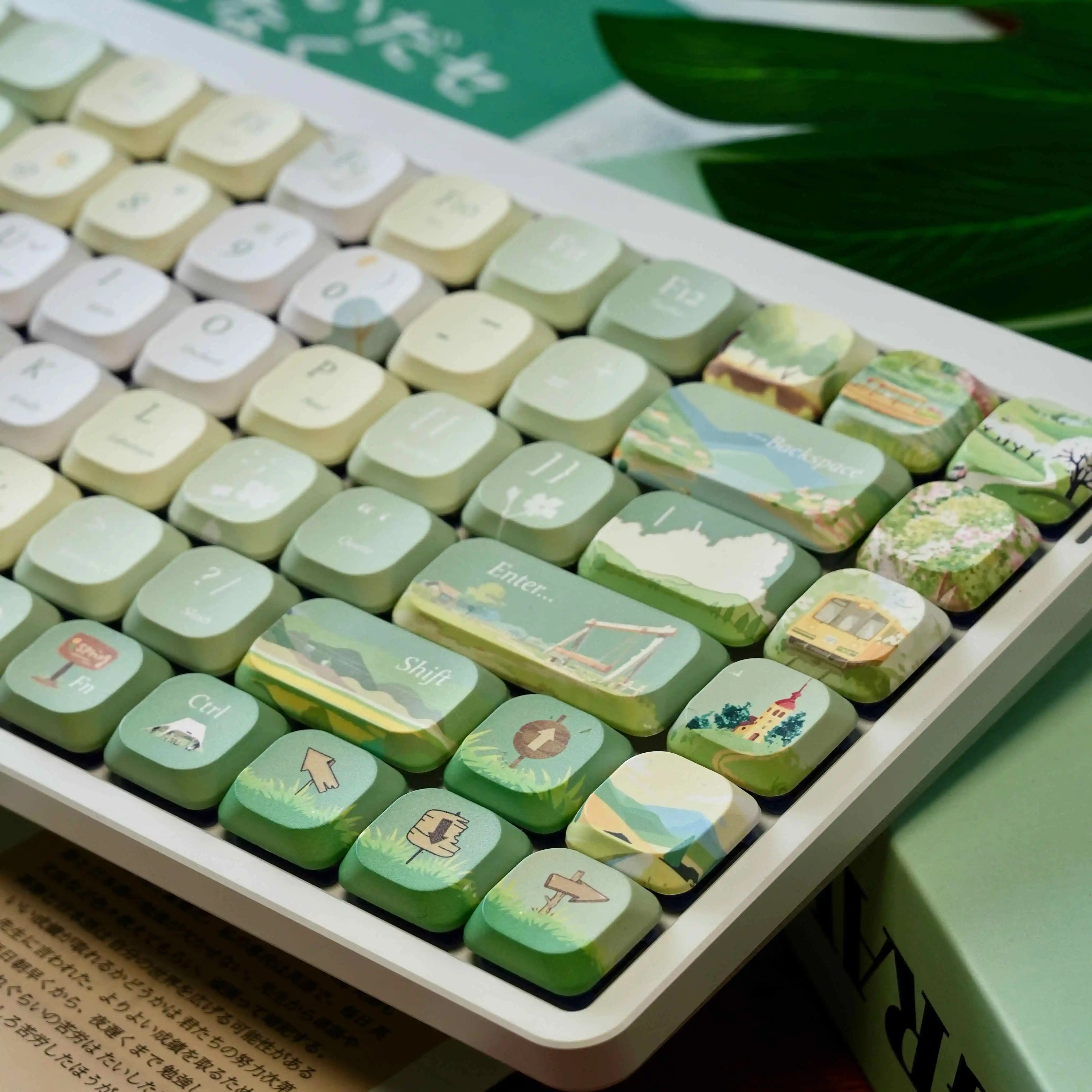 120 Keys Low Profile Five Sides Dye Sublimation PBT Keycaps Spring Outing Theme Slim Keycaps for MX Switches Mechanical Keyboard