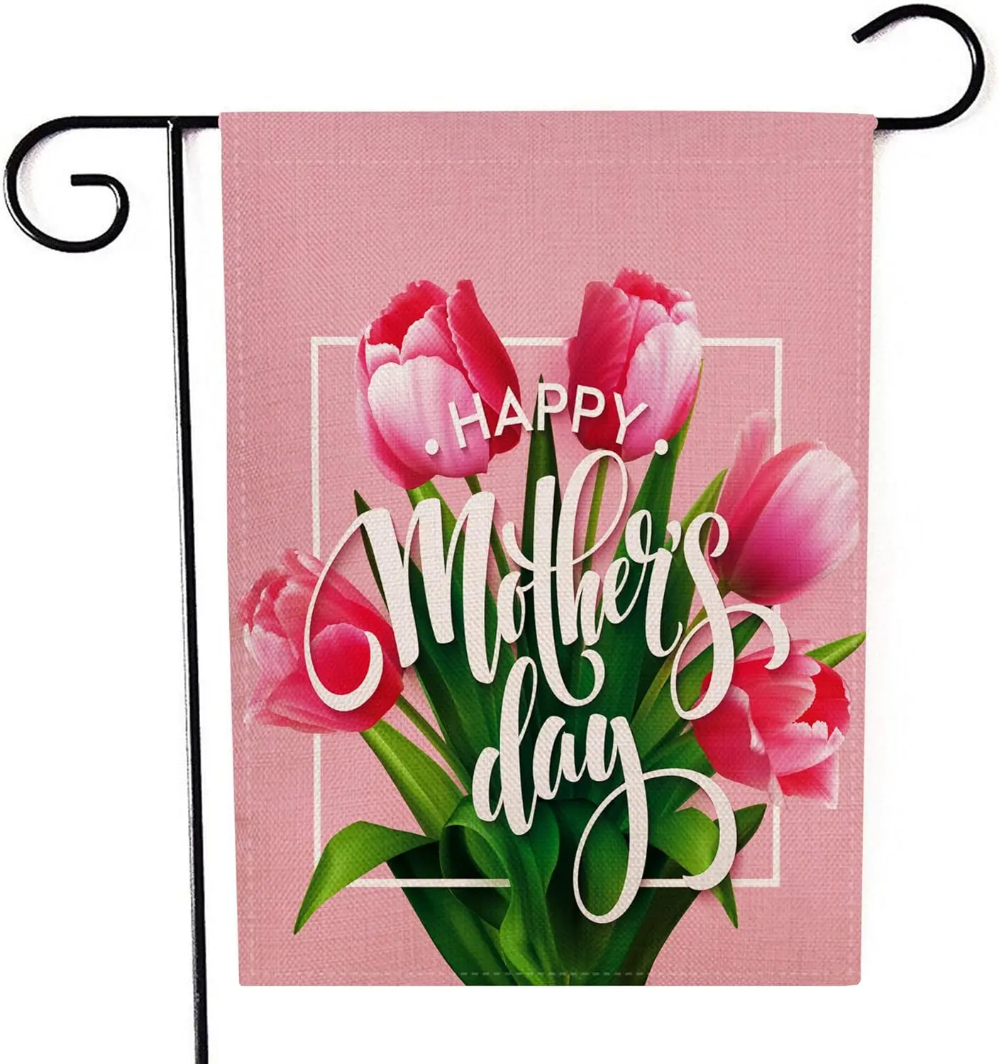 Ogiselestyle Happy Mothers Day Garden Flag Vertical Double Sided Rustic Burlap Blooming Tulip Flowers Welcome Yard Flag 12 x 18