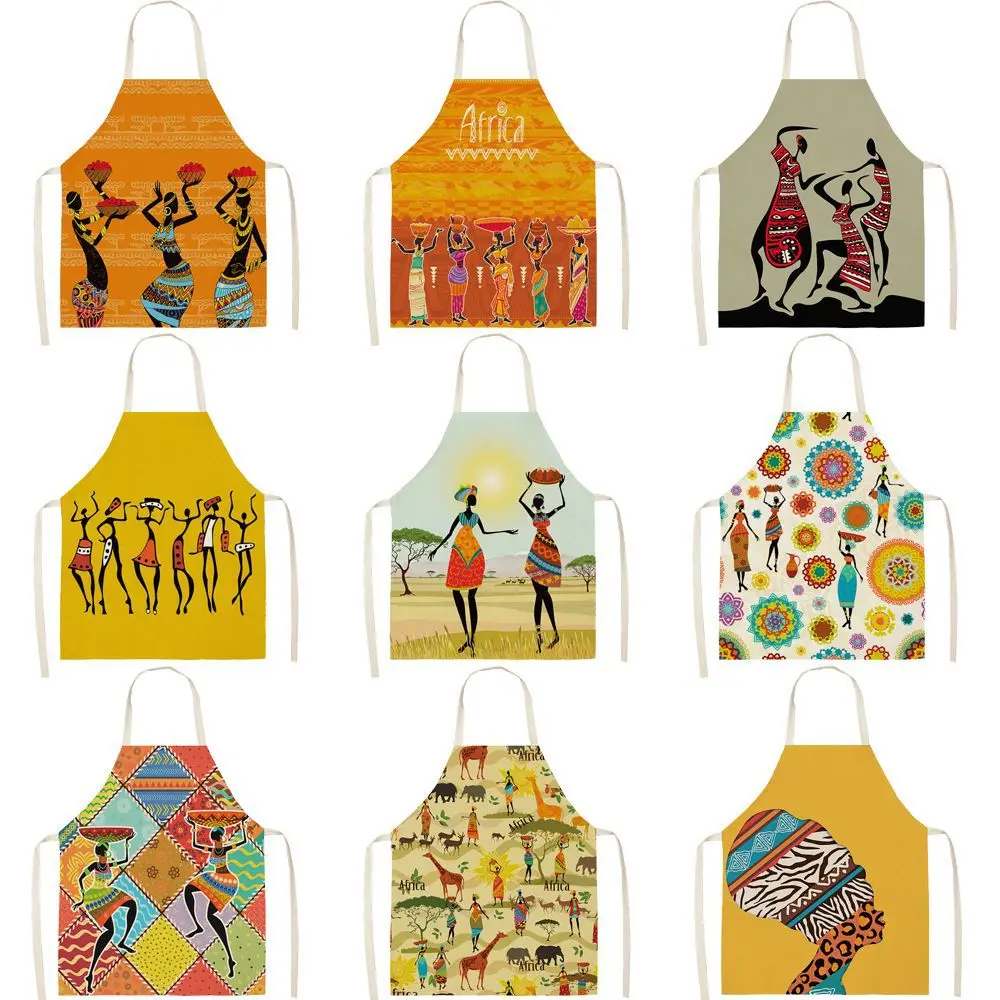 Indian Indigenous Geometry Kitchen Apron Sleeveless Linen Aprons Waist Baking Barista Apron for Men Women Home Cleaning Tools