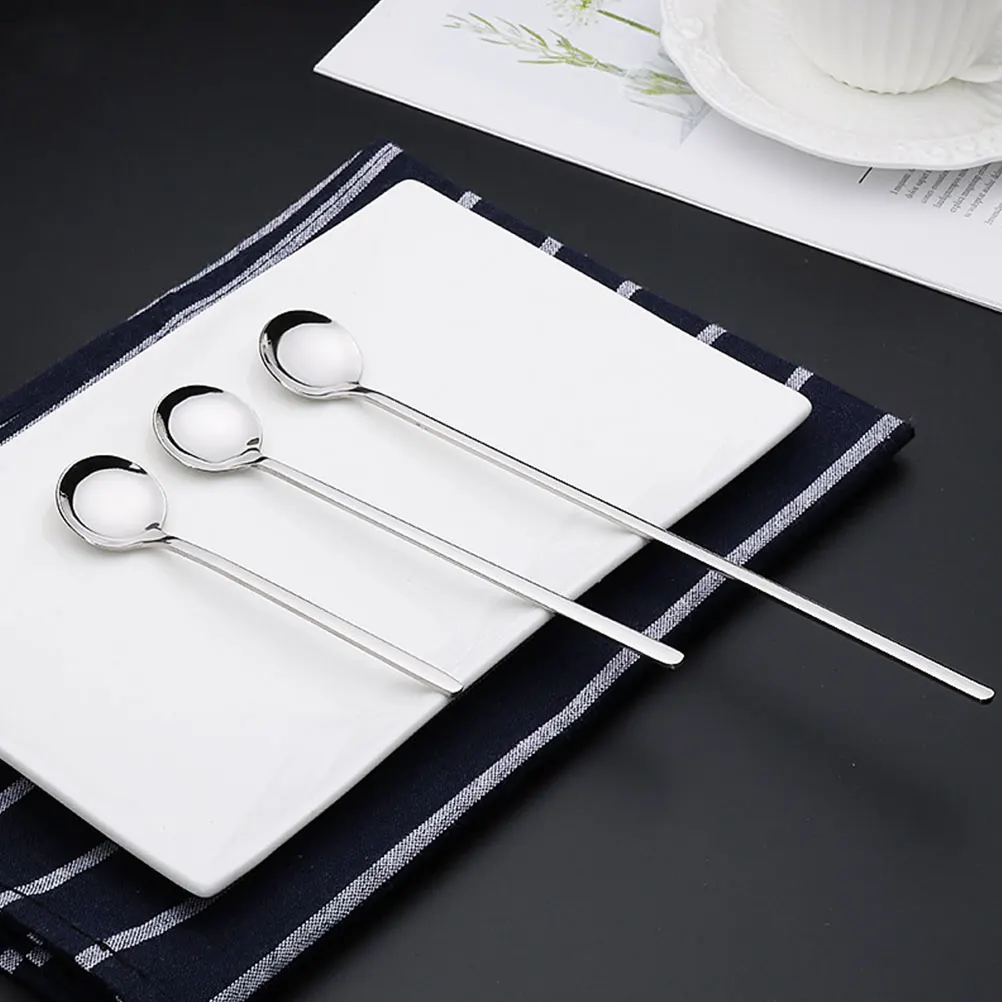 

3pcs Stainless Steel Coffee Long Handle Mixing Dessert Serving Spoons Household Beverage Stirring Spoons Juice Ice Cream Tea
