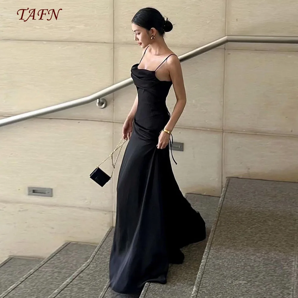 TAFN Korea Simple Wedding Shoot Dresses Spaghetti Straps Sleeveless A-line Black Wedding Reception Dresses 피로연드레스 Bridal Gown