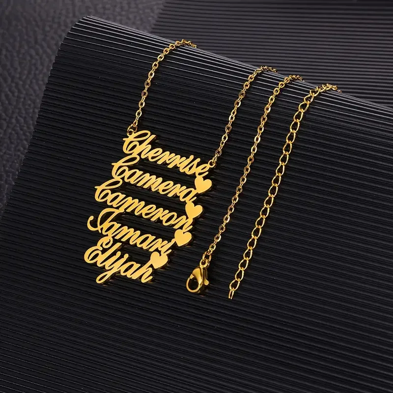 

Customized Name Pendant Necklace Gold Color Stainless Steel Personalized Heart Nameplate Jewelry Multiple Names Family Choker